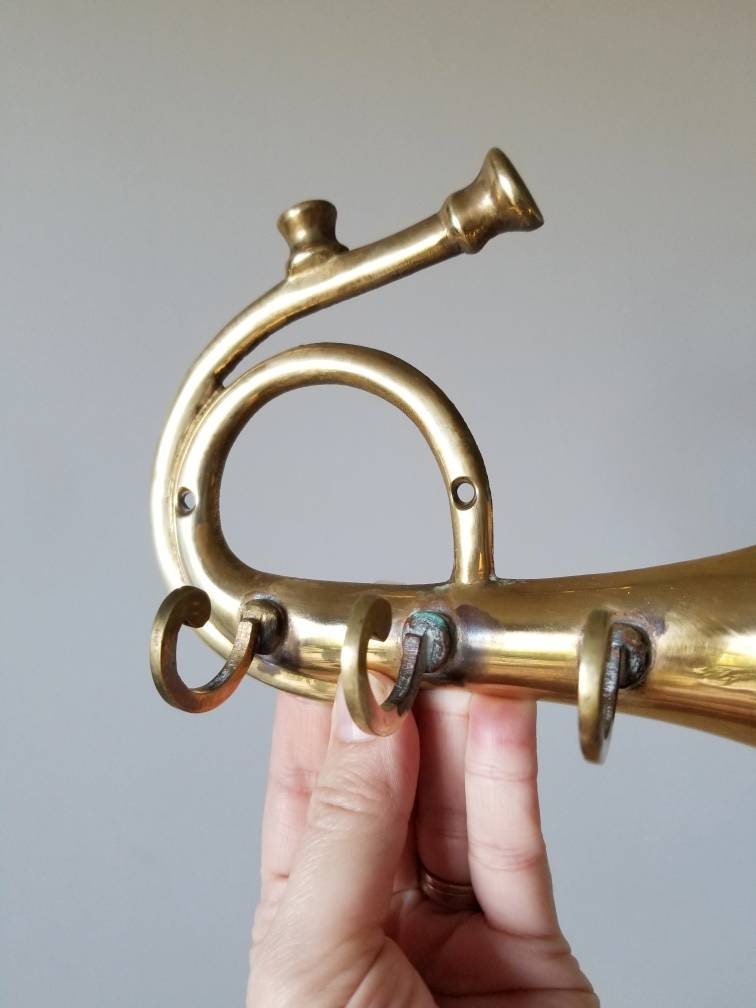 Vintage brass french horn key hook home organization home storage
