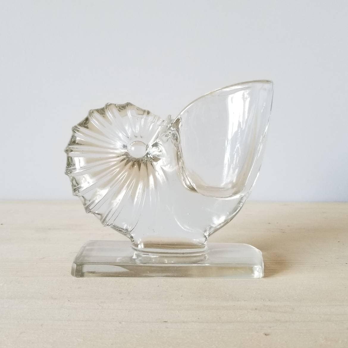 Vintage Nautilus shell vase by New Martinsville Glass Company | crystal