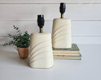 Vintage 80s ceramic table lamp pair | art deco revival accent lamps | white boudoir lamps |