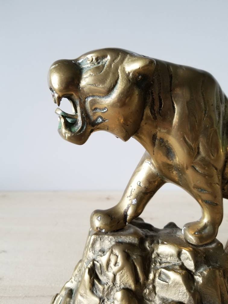 Large brass tiger sculpture solid brass striking tiger