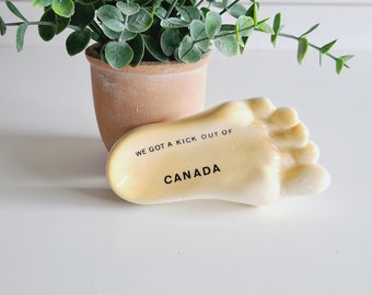 Vintage foot trinket dish | Canada souvenir | We got a kick out of Canada | ashtray | novelty gift |