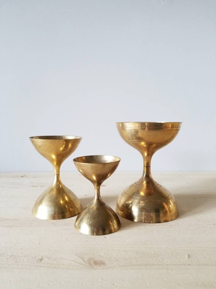 Vintage brass chalices set of three brass home decor