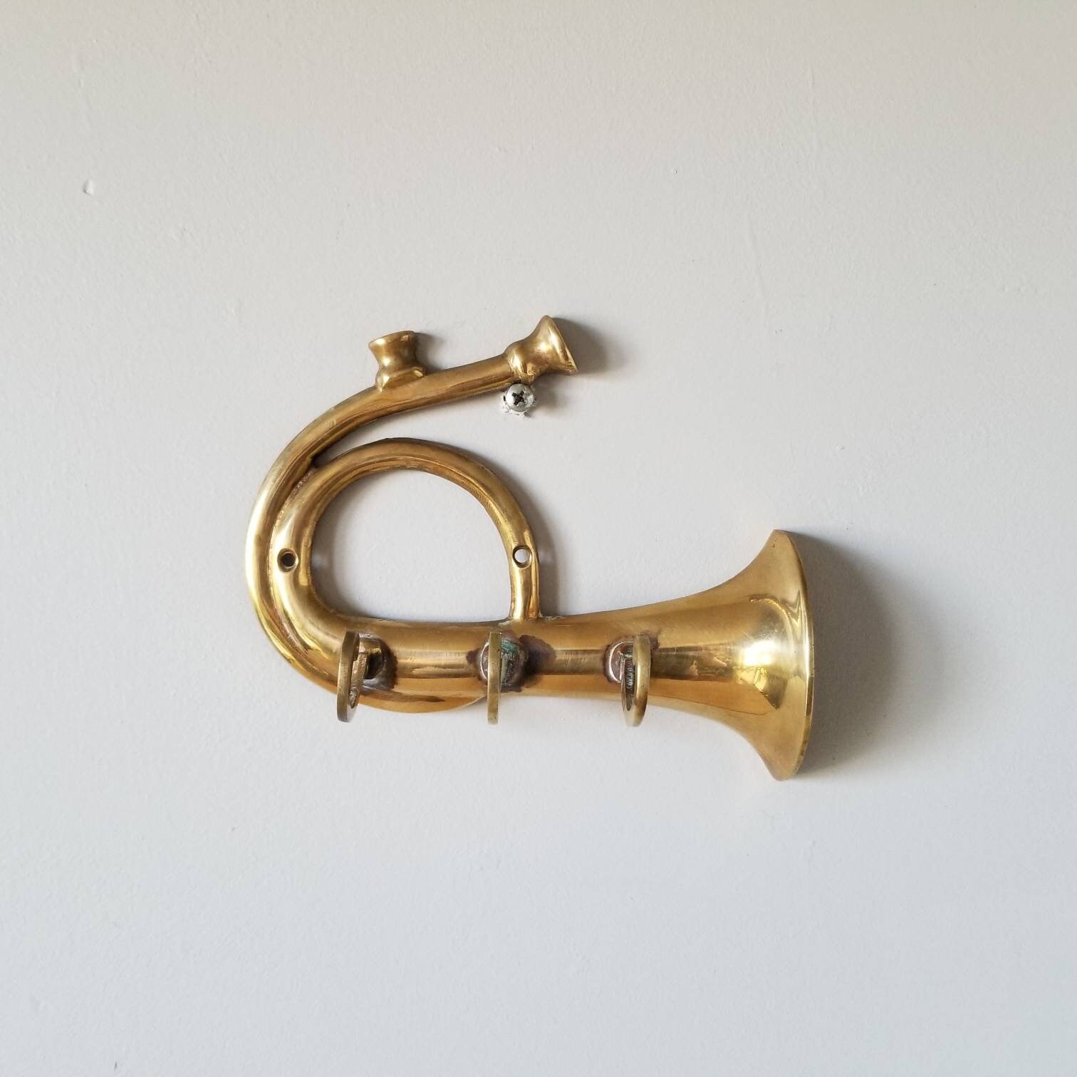 Vintage brass french horn key hook home organization home storage