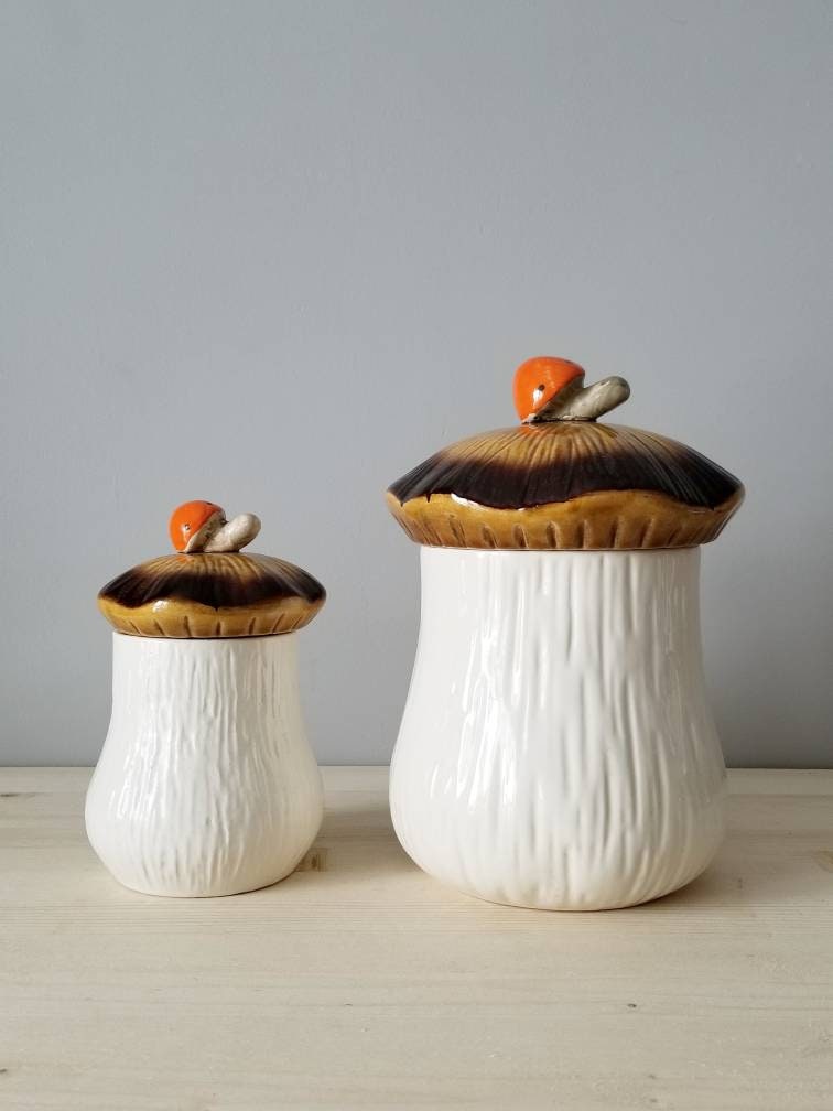 Vintage mushroom cookie jar set Sears merry mushroom collectible