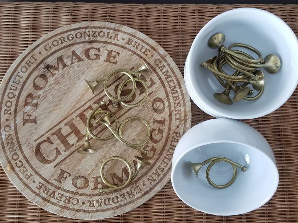 Vintage brass napkin rings horn shaped napkin holders brass trumpet
