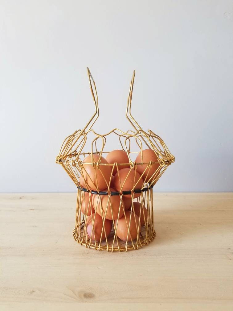 Vintage collapsible wire egg basket rustic farmhouse decor