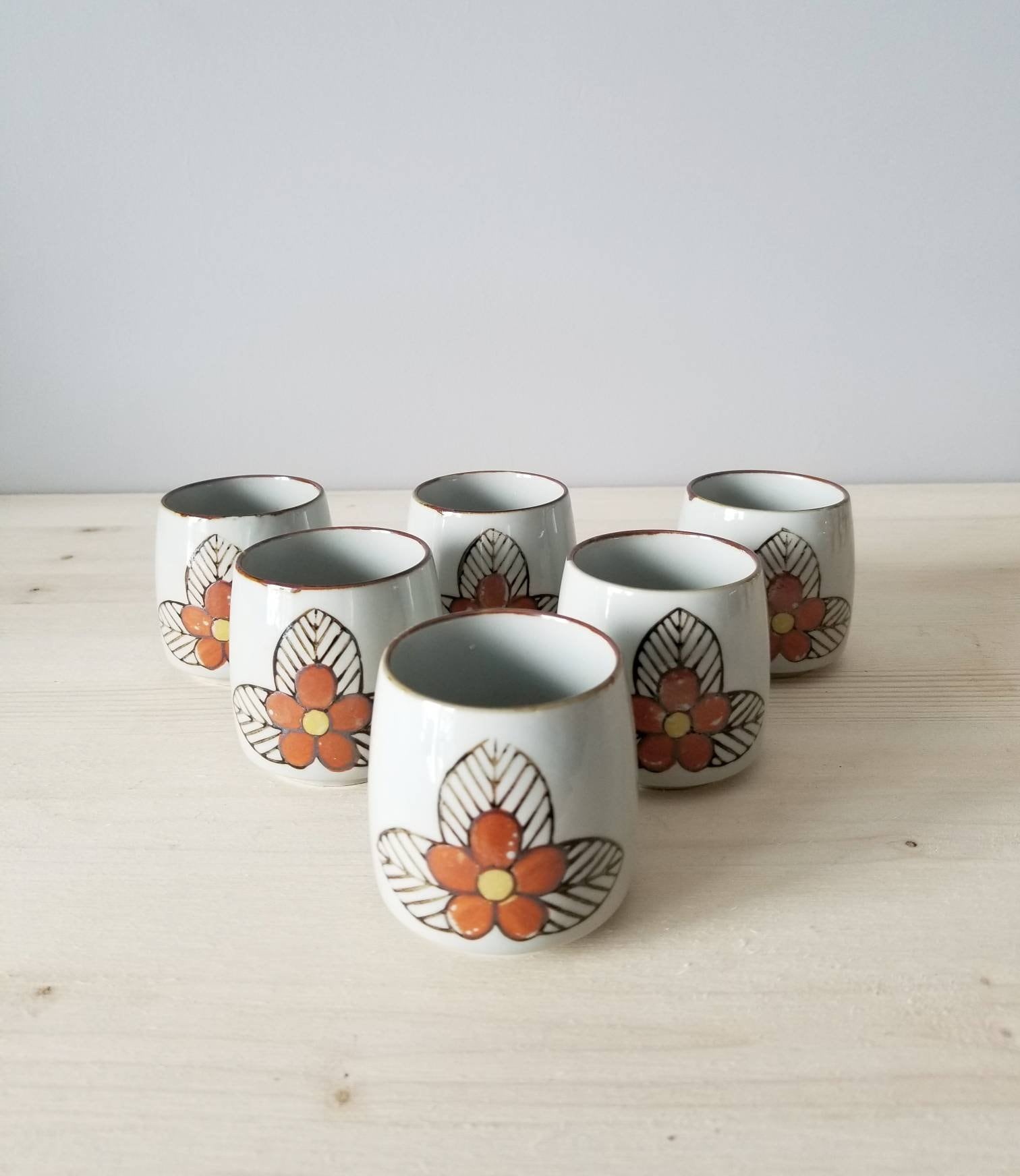 Vintage Japanese tea cups set of six Yunomi cups