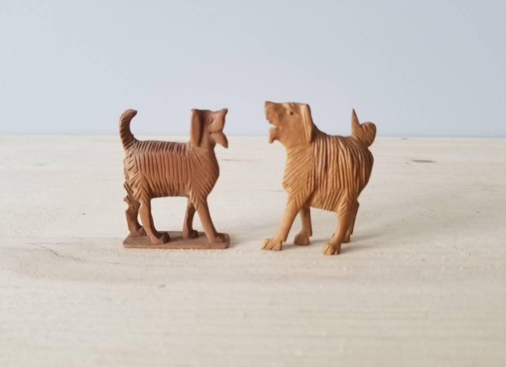 Vintage carved wood safari animals miniature wooden animals figurines
