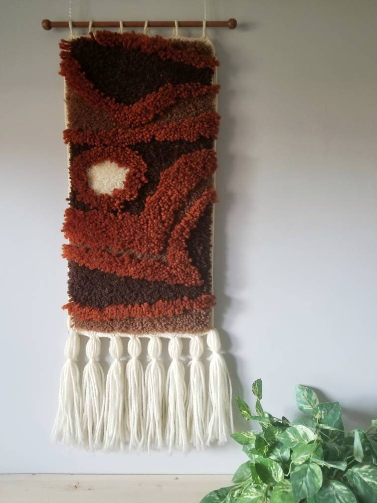 Vintage wall hanging hooked rug macrame wall decor bohemian home