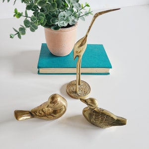 Vintage brass bird figurine | your choice crane, duck or songbird | brass shelf decor | bohemian home | brass bird |