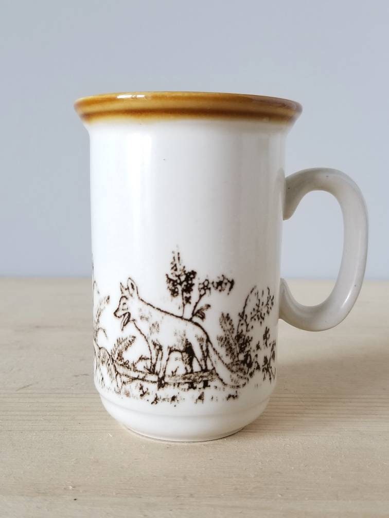 Vintage Churchill England mug pair with fox pattern pottery coffee