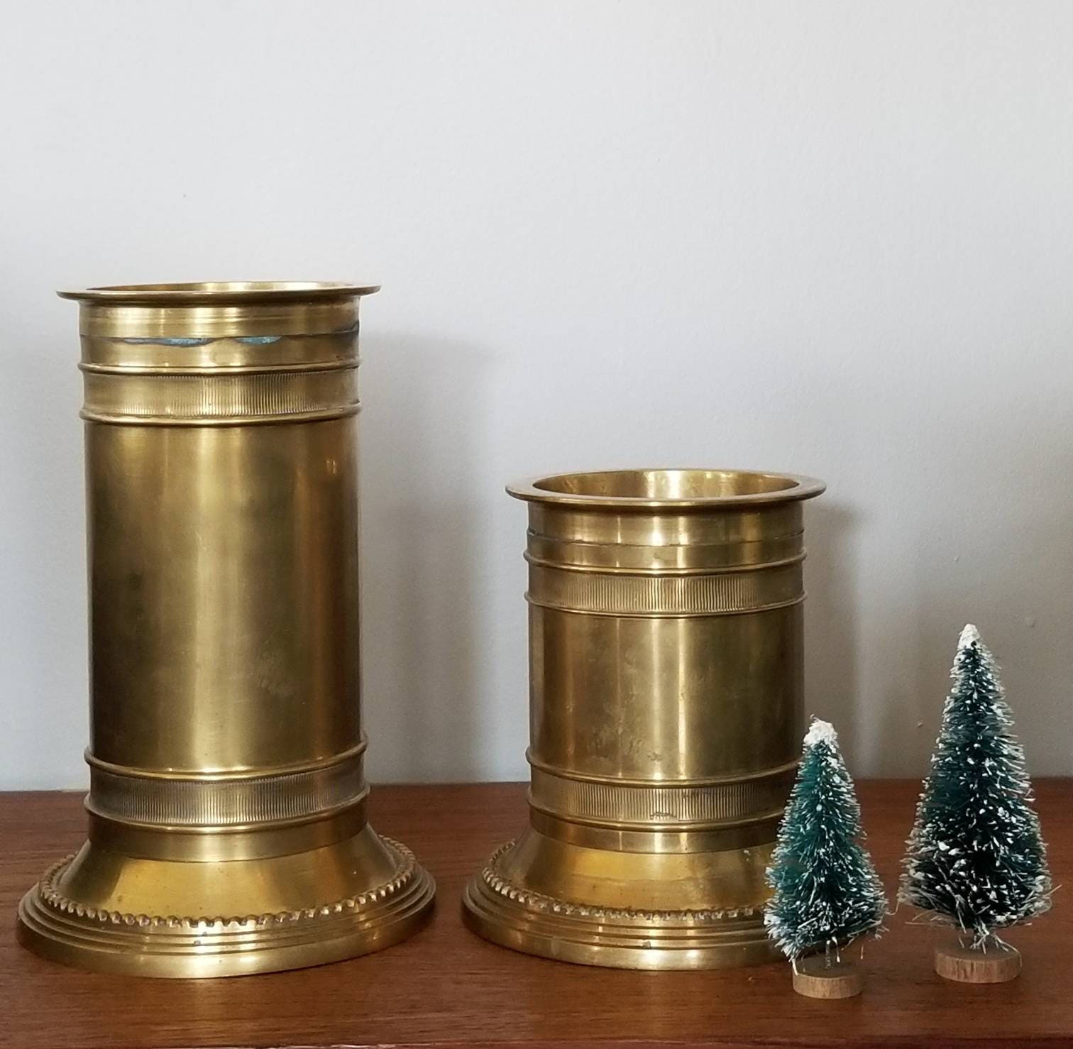 Reserved Listing Vintage brass pillar candle holders Large