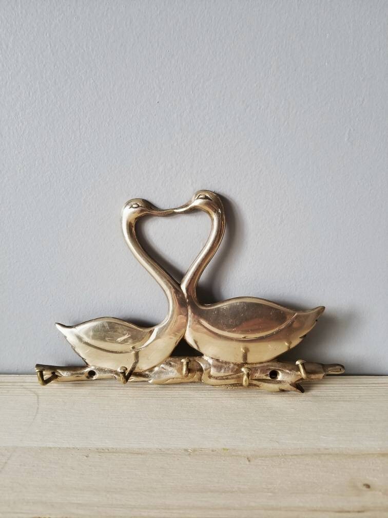 Vintage brass key hook brass swans