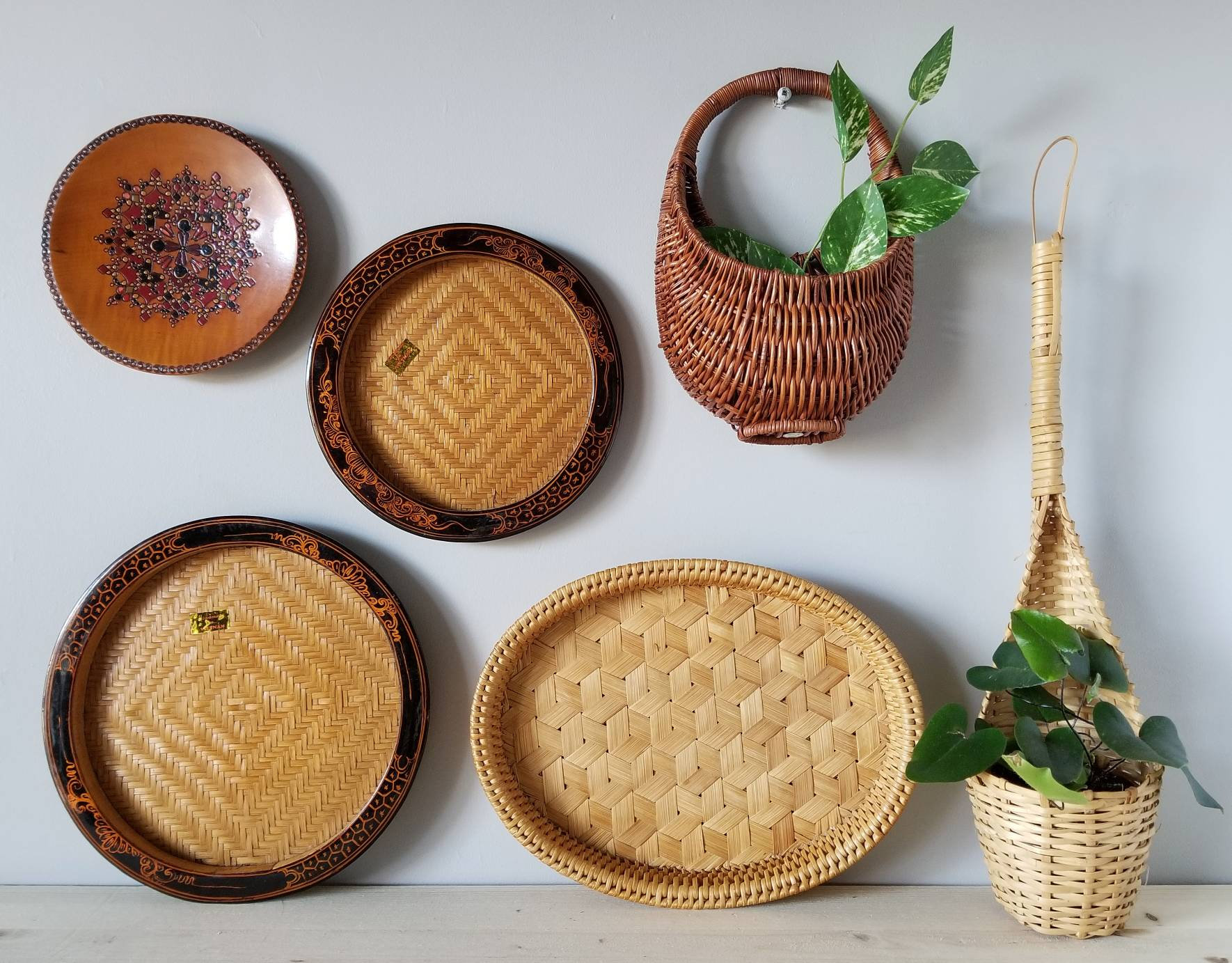 Basket wall set vintage woven baskets wicker basket wall basket set