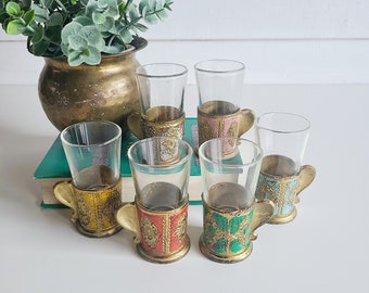 Vintage Florentine cups set of 6 | shot glasses | Italian| turkish coffee | acrylic cups with glass inserts |