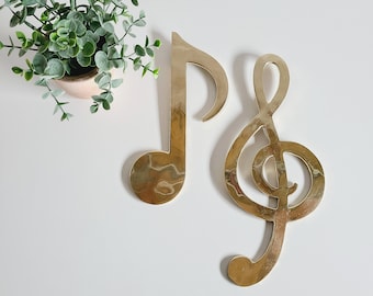 Vintage brass musical notes wall decor set of 2 | gallery wall | mid century modern | bohemian decor | music lover gift |