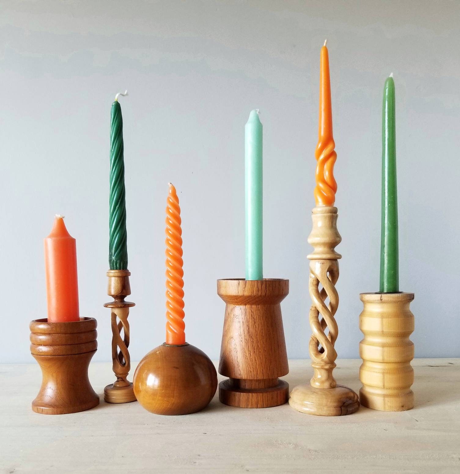 Wooden candlestick holder set of 6 mid century modern candle holders