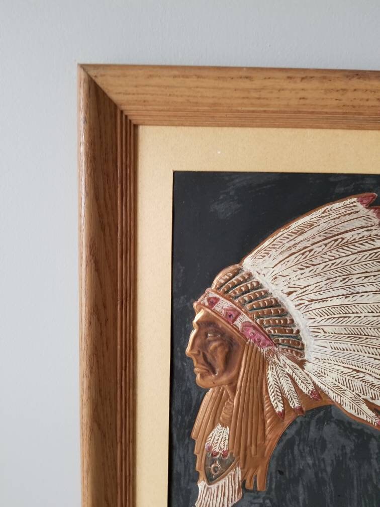 Native American Chief copper art hammered copper framed art