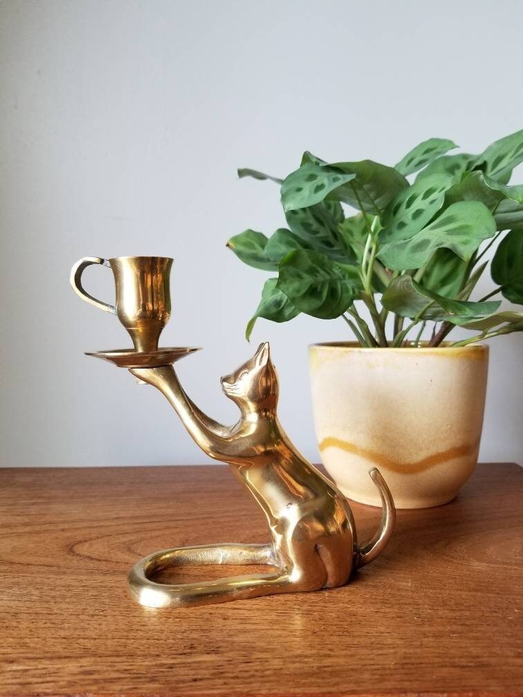 Vintage cat candle holder candlestick holders brass candlesticks