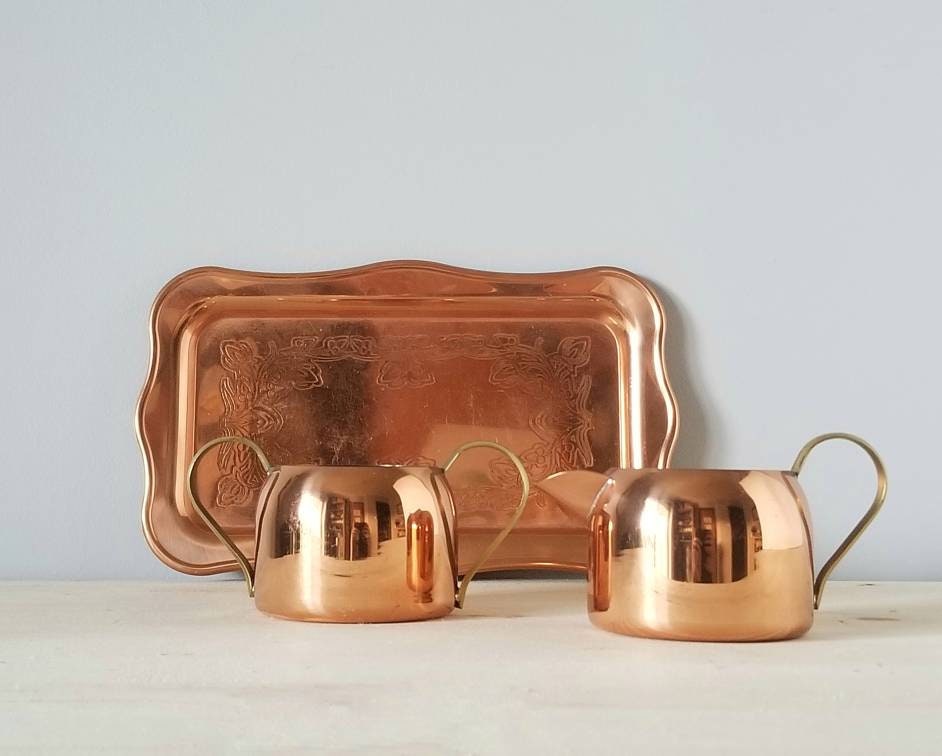 Vintage copper cream and sugar set Coppercraft Guild milk and sugar
