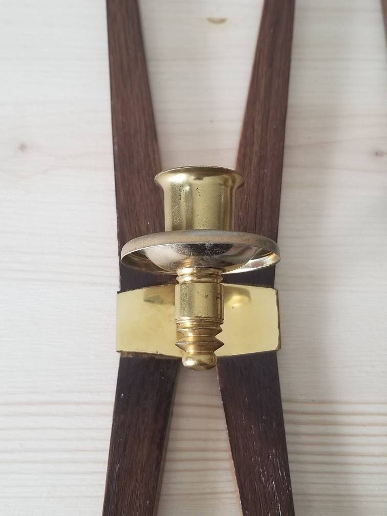 Mid century modern candle sconces pressed wood and brass wall sconces