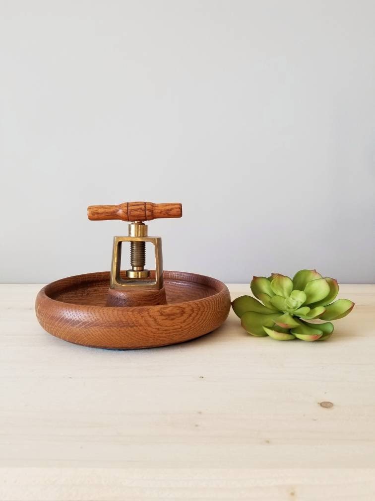 Vintage nutcracker bowl brass nutcracker with wooden bowl