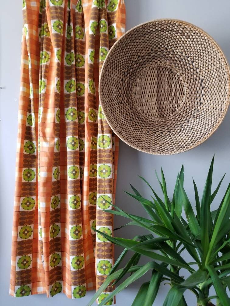 Vintage cotton floral curtains from the seventies mid century hippie style pair of curtain