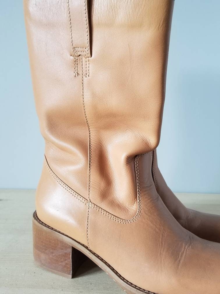 Vintage Bata leather boots made in Brazil tan leather mid calf boots