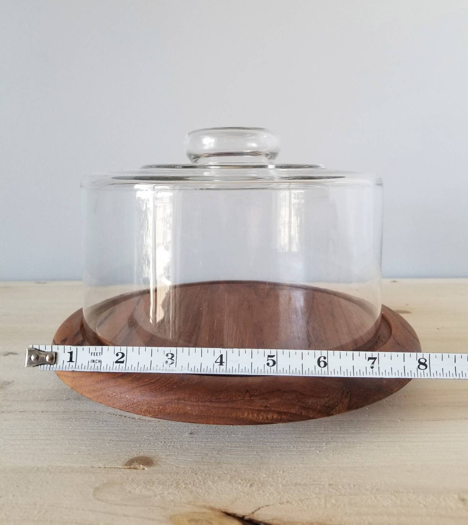 Vintage cheese dome wood tray with glass dome dinner party entertaining