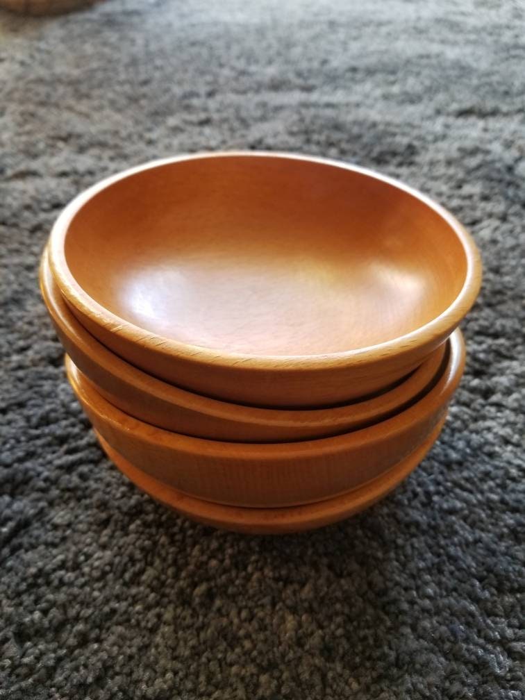 Vintage wood salad bowl set of 4 carved wooden bowls boho home