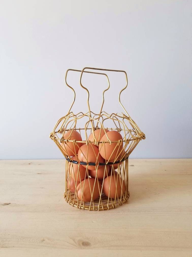 Vintage collapsible wire egg basket rustic farmhouse decor
