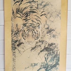 Vintage tiger watercolor painting scroll | Asian original artwork | vintage art | large scale | antique scroll |