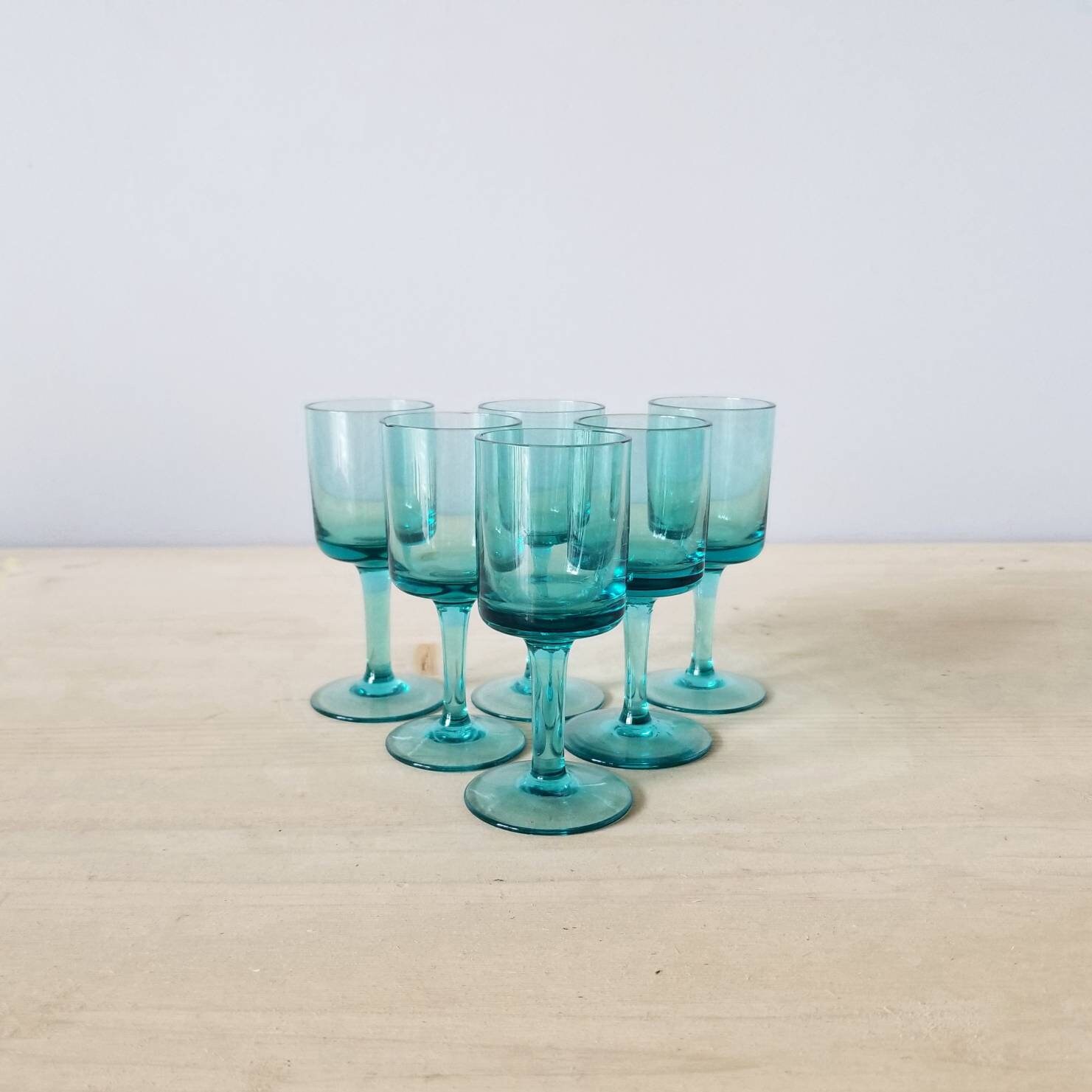 Vintage liqueur glasses turquoise stemware set of six cordial glasses