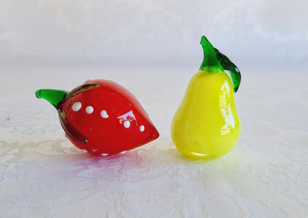 Vintage Blown Glass Fruit Pair Glass Strawberry Glass Pear Etsy