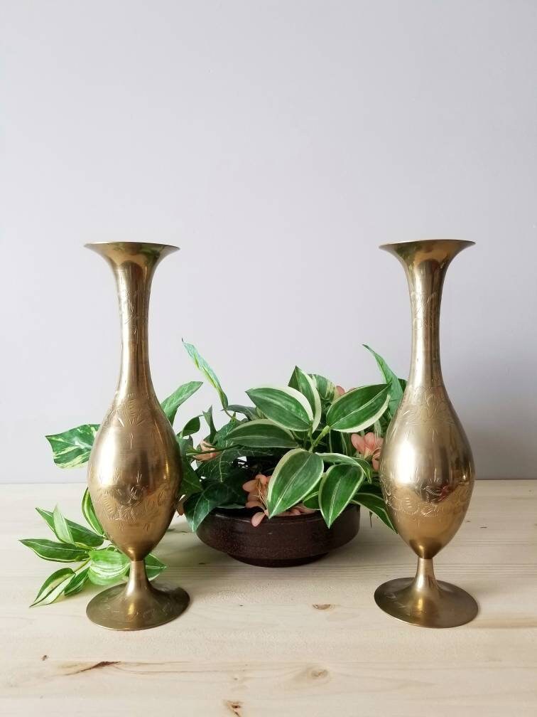 Pair of vintage brass vases Hollywood Regency brass vase