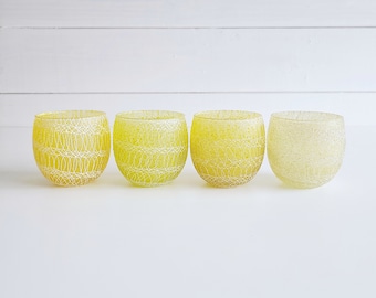 Mid Century spaghetti string roly poly glass set of 4 | mid century barware | tumblers