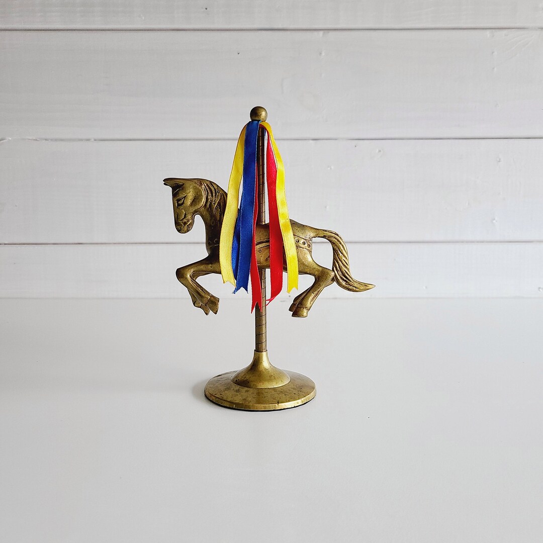 Solid Brass Carousel Horse Figurine Mounted on French Polished