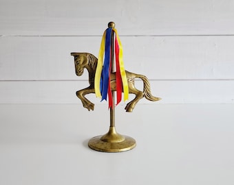 Vintage brass carousel horse figurine | nursery decor | child's room | baby's room | brass animals | child's room |