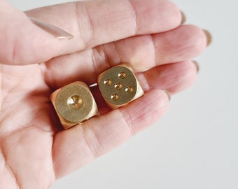 Vintage pair of brass dice | miniature dice | solid brass dice | games room | gift for men |