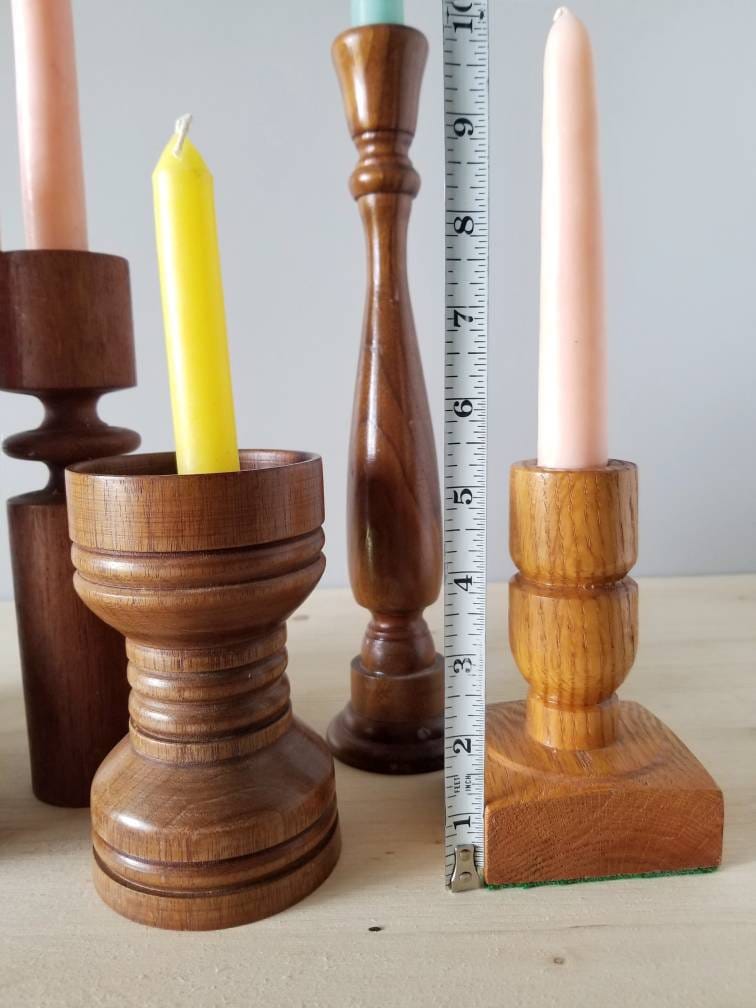 Wooden candlestick holder set of 9 mid century modern candle holders