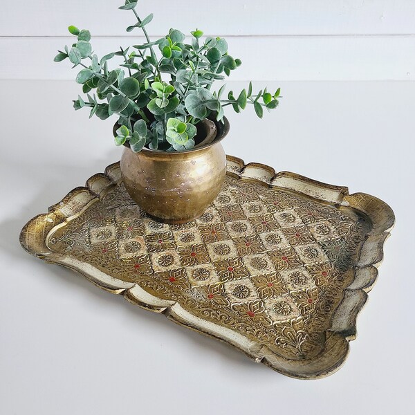 Vintage Florentine gilded tray | Italian tray | platter | wooden tray | baroque rococo | wedding decor |