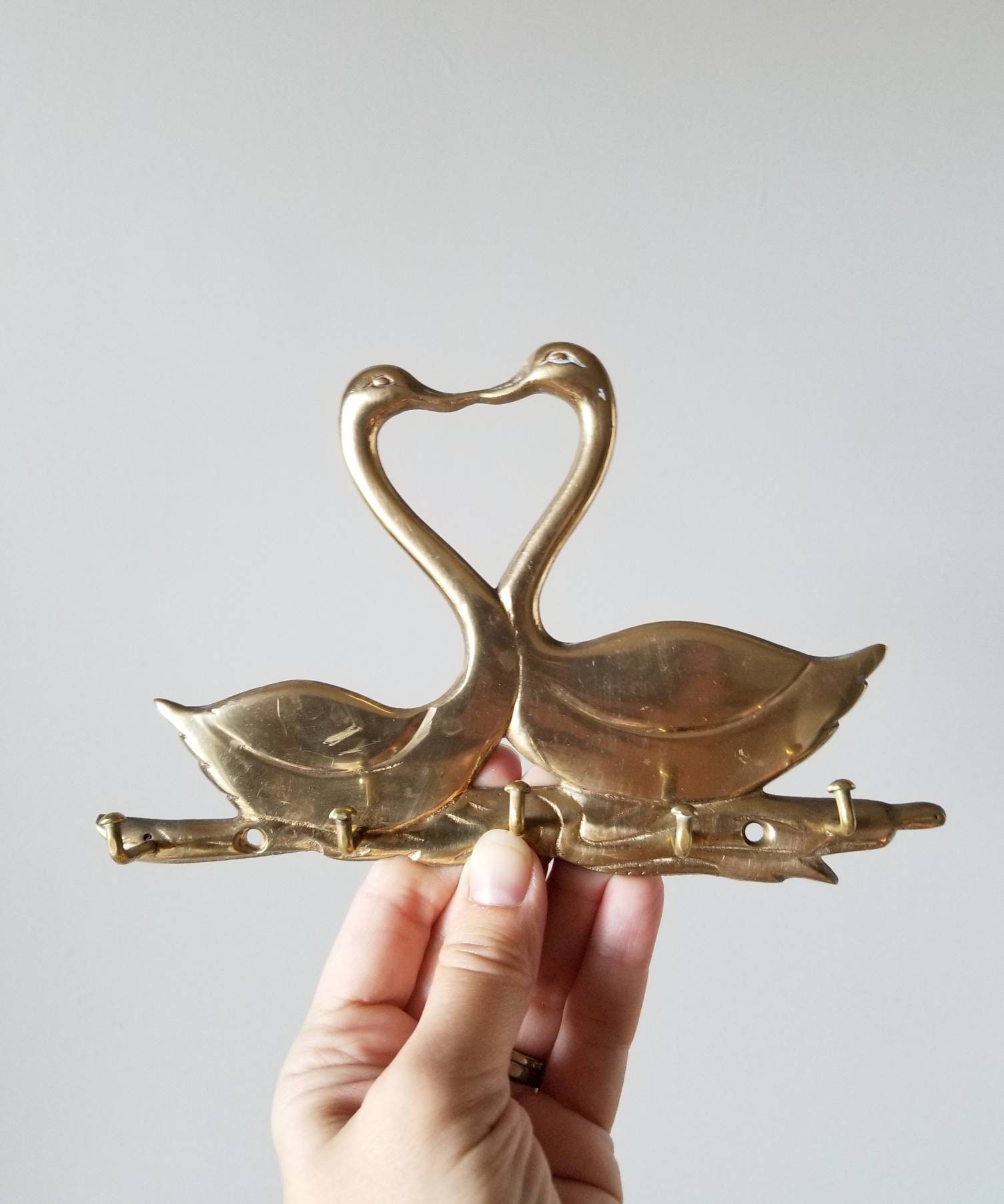 Vintage brass key hook brass swans
