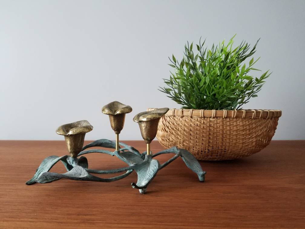 Brass candle holder calla lily 3 candlestick holder Bohemian home
