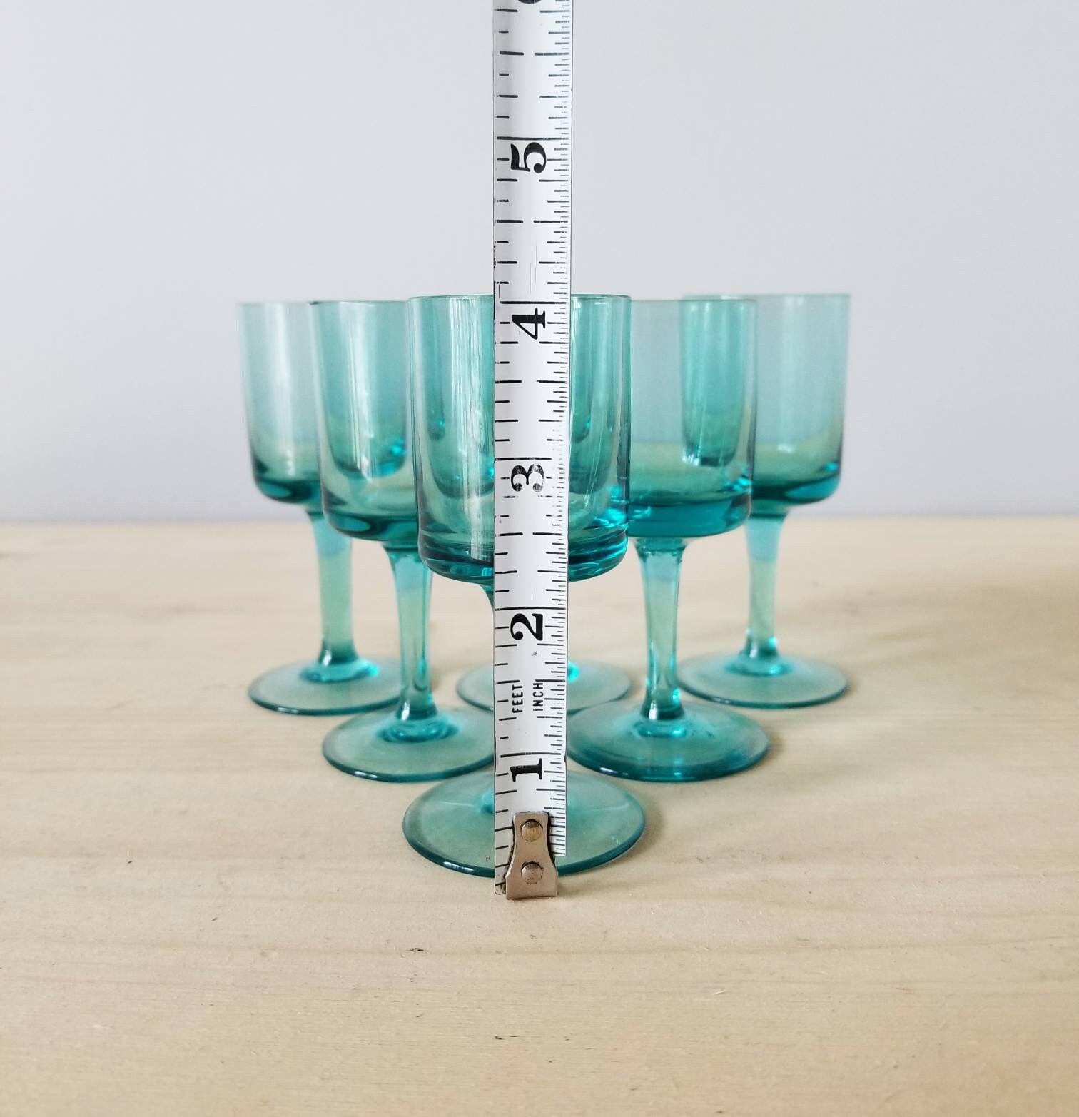 Vintage liqueur glasses turquoise stemware set of six cordial glasses