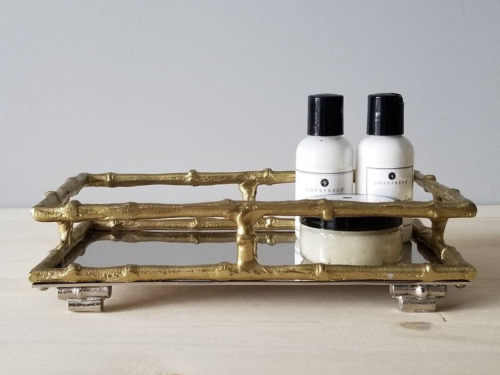 Vintage brass vanity tray brass bamboo design makeup table