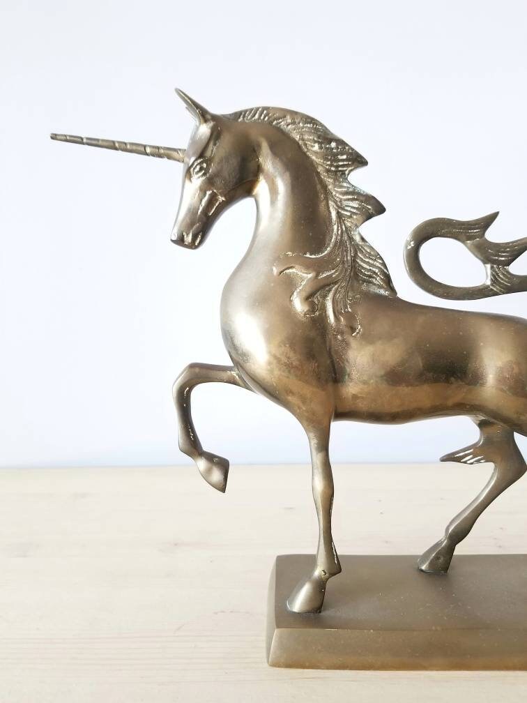 Vintage large brass unicorn statue mythical horse figurine fantasy
