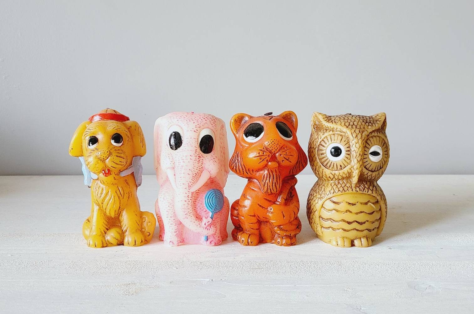 Vintage Animal Delights candles hand painted candle tiger candle