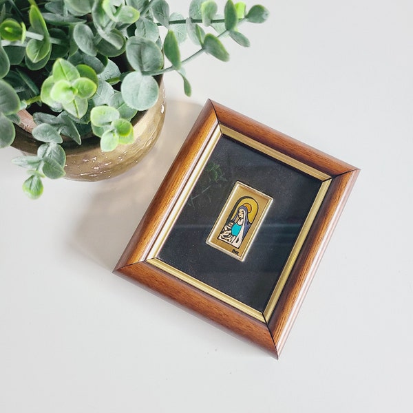 Vintage Mother and Child framed art | miniature | Virgin Mary wall plaque | religious decor | wall hanging | mid century | Mother Mary