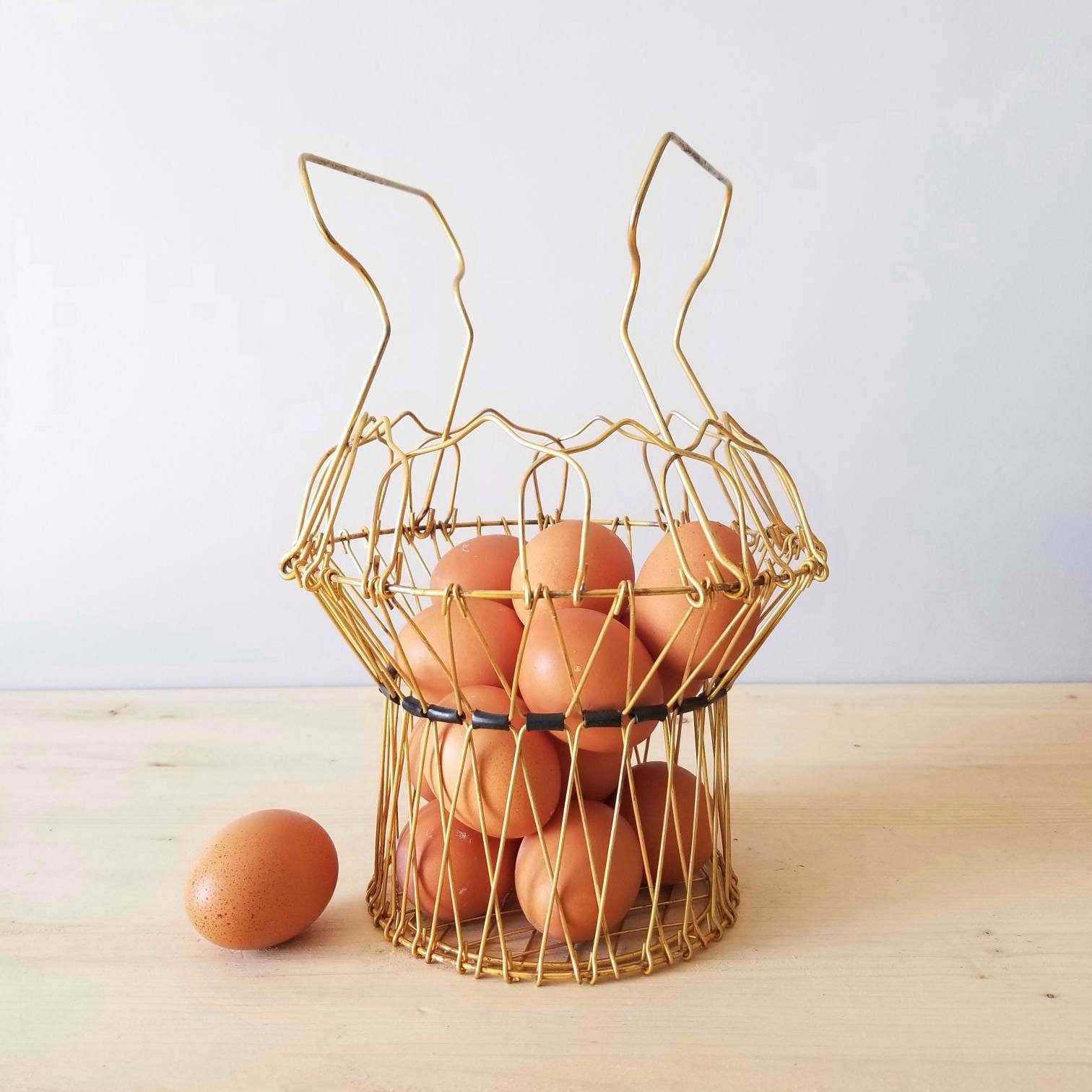 Vintage collapsible wire egg basket rustic farmhouse decor