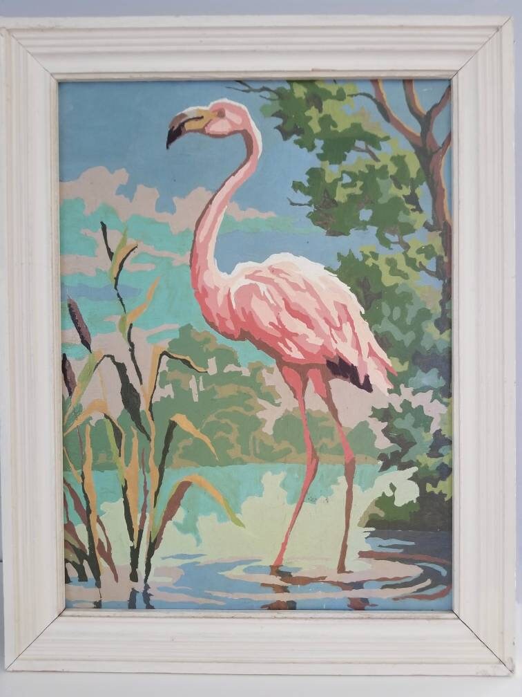 Vintage flamingo paint by number tropical painting mid